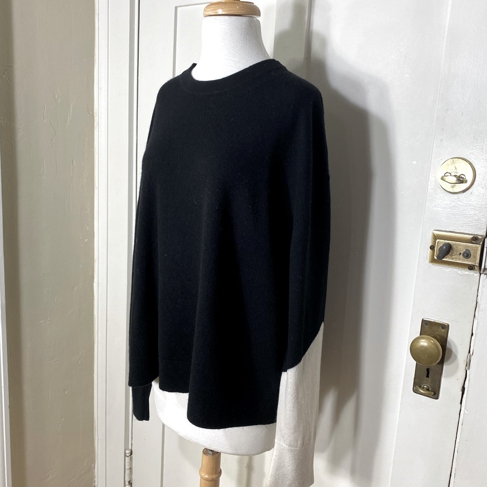 LABEL Black White Merino Wool Cashmere Blend Crewneck Sweater L